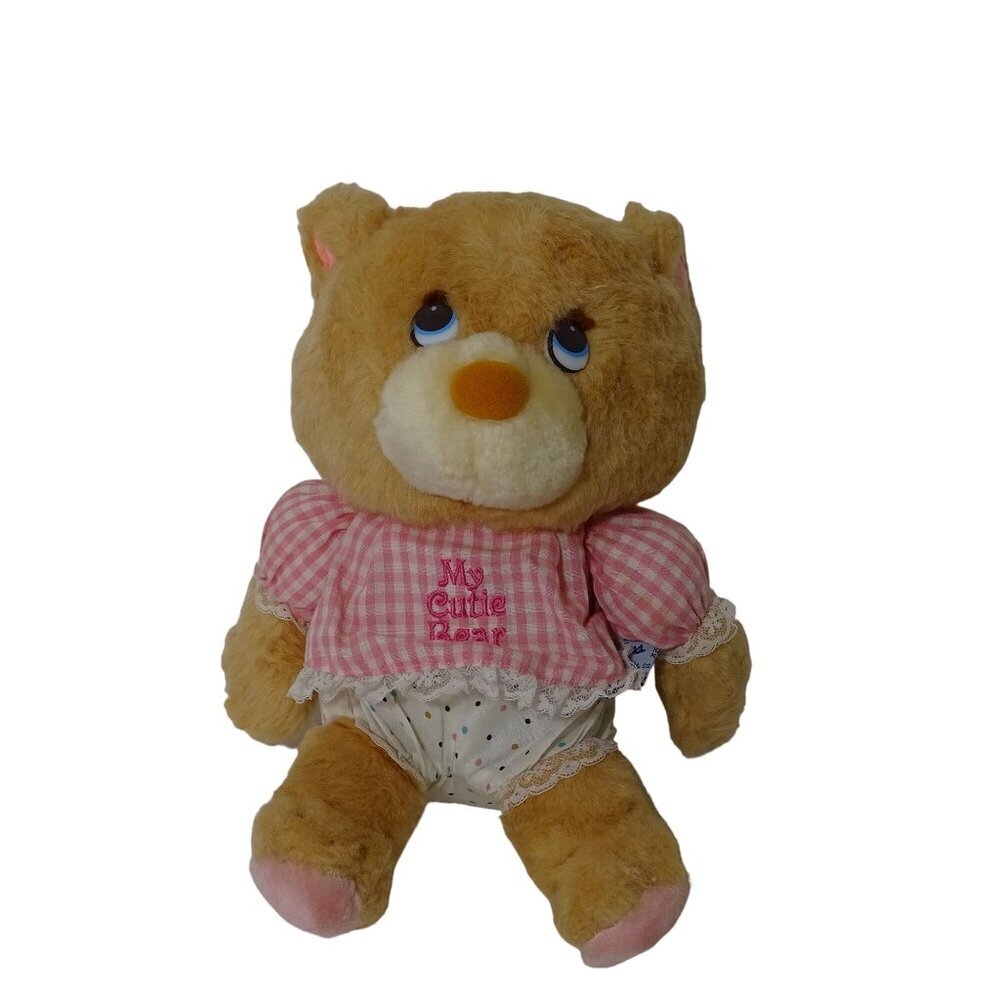 Vintage Mattel Emotions Plush Bear Pink Gingham Outfit 1983 Collectible 12 inch